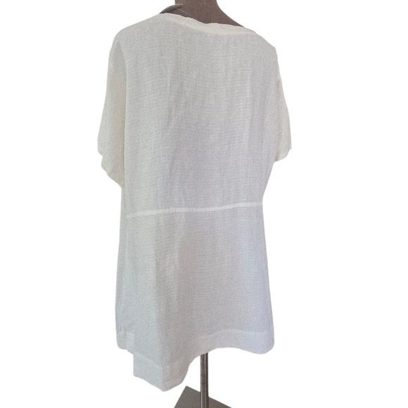 Eileen Fisher Scoop Neck Basket Crepe  Cap Sleeve Top Shirt White NWT 1X - Picture 4 of 16